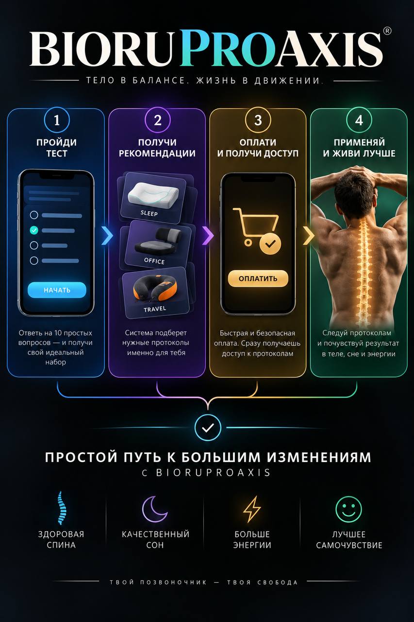 BIORUPROAXIS — простой путь к большим изменениям: пройди тест, получи рекомендации, оплати, применяй и живи лучше